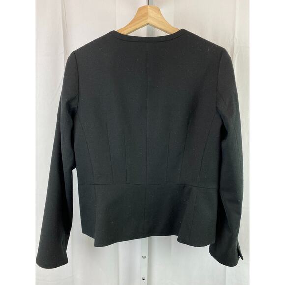 TALBOTS Size 4 Italian Flannel Full Zip Blazer Jacket Wool Blend Lined Black - Picture 2 of 6